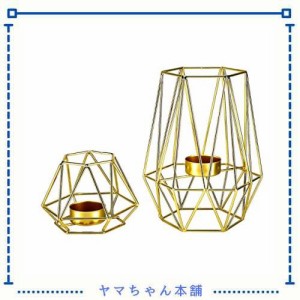 8MILELAKE ゴールド 幾何学な金属ティーライトキャンドルホルダー 鉄フレーム燭台 2個セット 居間および浴室の装飾のため コーヒーテーブ