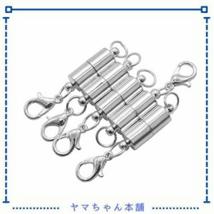 HJ 磁気クラスプ マグネット式クラスプ 留め具 ダブルカニカン ネックレス ブレスレット 接続金具 パーツ 円柱型 (シルバー, 2ペアセット