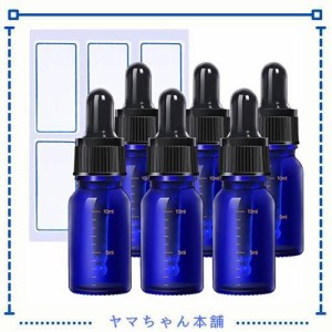 Teenitor スポイト付き遮光瓶 10ml アロマオイルボトル 6本 遮光瓶 ラベルシール付き 精油瓶 目盛り付き アロマ保存容器 ガラス製(青色)