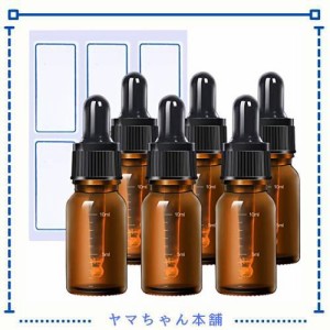 Teenitor スポイト付き遮光瓶 10ml アロマオイルボトル 6本 アロマ遮光瓶 目盛り付き 精油瓶 ガラス アロマ保存容器 茶色遮光瓶 ラベルシ