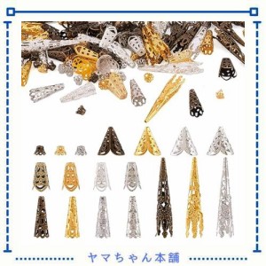 Beadthoven ビーズキャップ タッセル用 水晶用 花座 円錐形 透かし彫り アンティーク調 チベット風 約450個入り 5種類 アイアン製 座金 