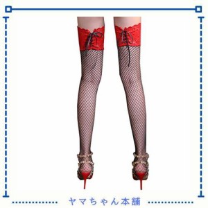 [Byuuu] ニーハイストッキング 網タイツ 花柄レース ガーターストッキング ふともも丈 フィッシュネット ハイソックス セクシー ランジェ