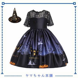 [Ymgot] ハロウィン 衣装 子供 魔女 仮装 悪魔 コスチューム ワンピース キッズ ウィッチ お化け コスプレ (ブラック, 150)