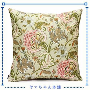 Kuai クッションカバー 45cm レトロフラワー ヴィンテージ風 モダン 花柄 アジアン 北欧 インテリア ポリエステル (ベージュ)