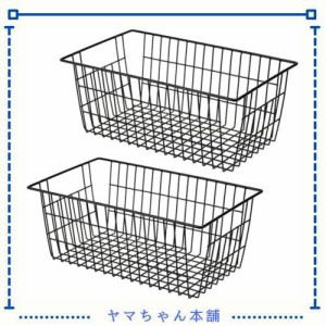 SANNO ワイヤーバスケット 収納ケース キッチン収納ボックス 小物入れ 取っ手付き ブラック 40X20X15cm 2個入り