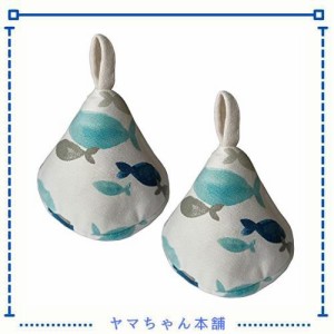 三角鍋つかみ 2個セット キッチンミトン オーブンミトン おしゃれ かわいい 北欧風 耐熱ミトン なべ 鍋蓋 左右兼用 収納便利 (魚柄)