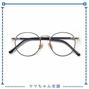 [DOLLGER] ブルーライトカットメガネ 伊達メガネ 軽量18g メガネ UVカット 丸型 度なし おしゃれ クリアレンズ ゴールド