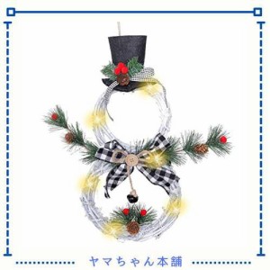 雪だるまLEDライトリース クリスマスリース おしゃれ 雪だるま花輪 ドアリース クリスマスツリー飾り フロントドア 玄関 暖炉 壁掛け 飾