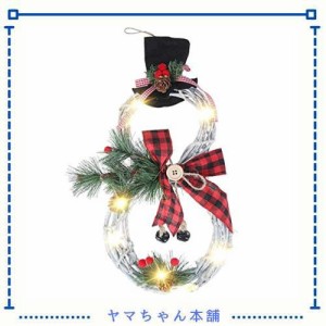 雪だるまLEDライトリース クリスマスリース おしゃれ 雪だるま花輪 ドアリース クリスマスツリー飾り フロントドア 玄関 暖炉 壁掛け 飾