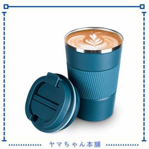 COLOCUP コーヒーカップ ステンレスマグ 保温保冷 直飲み 携帯マグ タンブラー 二重構造 真空断熱 (ブルー, 380ML)