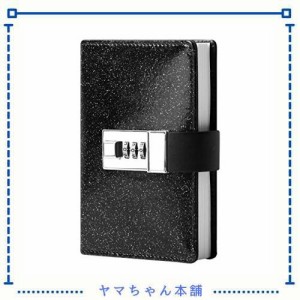 鍵付きノート おしゃれ ロックパスワード 手帳 A7 軽量 ミニ レザー ジャーナル ライティングノート メモ帳 秘密の日記 高級(輝く黒)