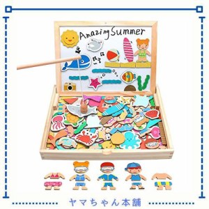 Fajiabao モンテッソーリ 玩具 4 IN 1 魚釣りゲーム 1歳 誕生日プレゼント 知育玩具 収納両面お絵描きボード 積み木 磁石 おもちゃ 子供