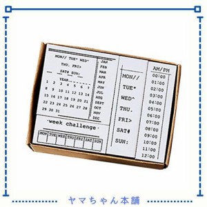 木製スタンプセット 手帳 印鑑 木製印4枚入 デイリーレコード 月間カレンダー やることリスト ゴム印 日記用 手帳用DIYの装飾 (時間)