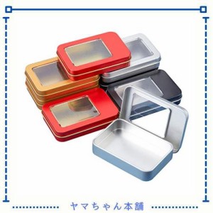 SUPERFINDINGS 8個 缶ケース ブリキ缶 ミニボックス メタル収納ケース 可愛い 付き蓋 半窓 透視 長方形 コンテナ ブリキ 四角 9.15x6.15x