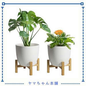 T4U 給水鉢 竹製スタンド付き 6号鉢 2個セット プラスチック 植木鉢 給水プランター 観葉植物鉢 花鉢 底穴なし プランター ガーデニング 