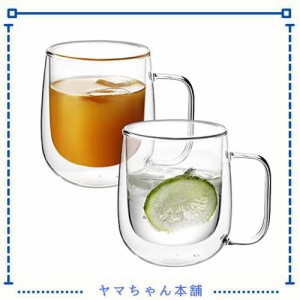 VKCHEF ダブルウォール グラスカップ 300ml 二重構造 耐熱ガラス マグカップ ティーカップ タンブラー 保温 保冷 エスプレッソ カクテル 