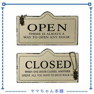 IRIWA ドアプレート オープン クローズ お店看板 ビンテージ風 木製 OPEN CLOSED？両面　アンティーク 吊り下げ？かんばん ベージュ　ブ