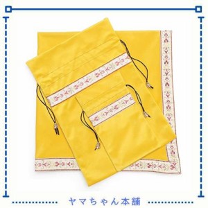 Kuai タロットクロス パステルカラー 68×68cm 3点セット ベルベット ポーチ付 タロット カード 占い 鑑定 厚手 (ゴールド+ピンクリボン,