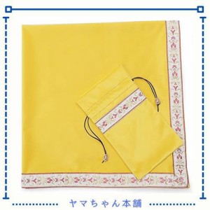 Kuai タロットクロス パステルカラー 68×68cm 2点セット ベルベット ポーチ付 タロット カード 占い 鑑定 厚手 (ゴールド+ピンクリボン,