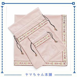 Kuai タロットクロス パステルカラー 68×68cm 3点セット ベルベット ポーチ付 タロット カード 占い 鑑定 厚手 (パステルピンク+ピンク