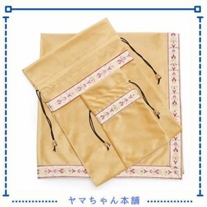 Kuai タロットクロス パステルカラー 68×68cm 3点セット ベルベット ポーチ付 タロット カード 占い 鑑定 厚手 (ベージュ+ピンクリボン,