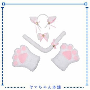 [kuroobaa] ねこコスチューム 猫耳カチューシャ チョーカー しっぽ 肉球手袋 4点セット 鈴付き コスプレ ハロウィン 仮装 コスチューム (