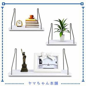 ウォールシェルフ 天然木 壁掛け棚 取付簡単 本棚 DIY 木製 飾り棚 シンプル ワイヤー付け 収納便利 (ホワイト, 30/35/40CM 3パック)