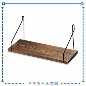 ウォールシェルフ 天然木 壁掛け棚 取付簡単 本棚 DIY 木製 飾り棚 シンプル ワイヤー付け 収納便利 (ブラウン, 40cm)