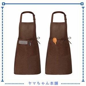 [ZHUOAI] 高？品質エプロン2枚カフェメンズ女性用シンプルおしゃれかわいいエプロン料理キッチン防水防汚なシェフエプロン家庭業務作業用