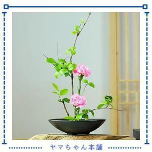 水盤 生花用の花器 陶器 セラミックス ブラック 花瓶 花器 フラワーベース 日本 黒丸水盤 楕円型 大 華道用花器