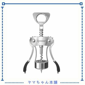 IPOW ワインオープナー ボトルオープナー 2in1多機能 コルクスクリュー ウイングコルク抜き ビール 栓抜き ステンレス鋼＆亜鉛合金材料 