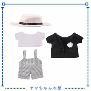 niannyyhouse 綿人形の服 20cm人形の服 帽子+上着+Tシャツ+吊りズボン 4点セット スーツ ぬいぐるみ 用 人形ベビー服