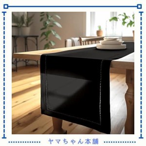 Encasa Homes 綿100%のヘムステッチテーブルランナー 4 シーター サイズのダイニング 40 x 150 cm - 黒 | パーティー、自宅、カフェ、レ