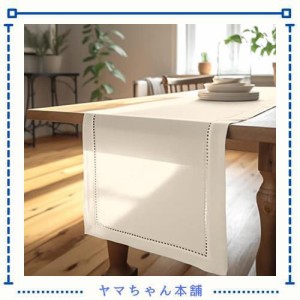 Encasa Homes 綿100%のヘムステッチテーブルランナー 4 シーター サイズのダイニング 40 x 150 cm - 自然 | パーティー、自宅、カフェ、