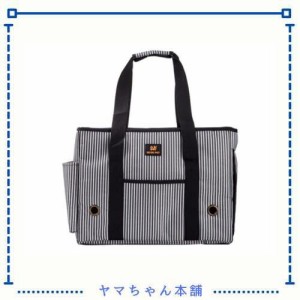 Ansimple ペットキャリーバッグ 小型 中型犬 猫用 2way キャリー バッグ トート 車載 旅行 アウトドア 通気 ボーダー柄 (M)