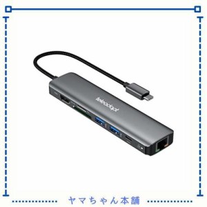 Teleadapt USB Cハブ 7-in-1 USB Type-C ハブ 4K@60Hz HDMI 1Gbps Lan ハブ イーサネット 100W PD充電 USB 3.0 ポート ハブ SD TF カード