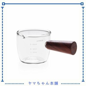 計量カップ40ml エスプレッソショットグラス　目盛り付き 木製ハンドル付き コーヒー ミルク 水 お酒グラス 調理器具 測定グラス 耐熱カ