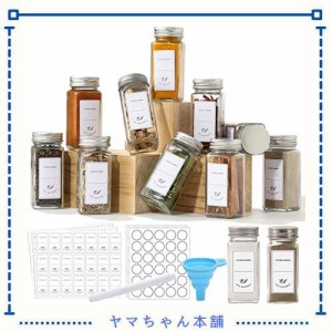 スパイスボトル 120ml 12個セット 調味料入れ ガラス瓶 保存容器 高気密性 アクリル蓋 123個の白いラベル チョークペン 漏斗付き 調味料