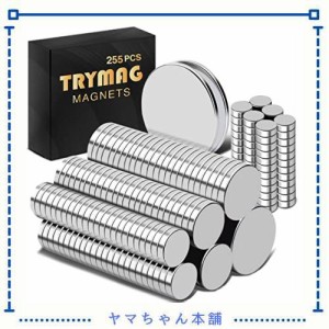 TRYMAG 強力小型マグネット サイズ6種類セット 255個入り 工作用レアアースマグネット 強力ネオジム磁石 円形冷蔵庫マグネット ホワイト