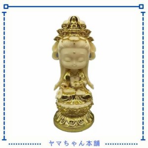 仏像 ミニ 可愛い 観音菩薩像 11cm 手彫り仏像 観音様 仏教美術品 守り本尊 仏様 置物 祈る 厄除け(Color:02)