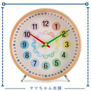 知育時計 置き時計 子供 木製 24時間表示 天然木 掛け時計 時間学習 静音 壁掛け時計 カラフル 子供用 生徒用 木枠 非電波 キッズ クロッ