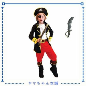 [UPENC] 海賊 ハロウィン 仮装 道具刀付き 子供 カリブ パイレーツ 90-140cm コスプレ キッズ パーティー イベント 演出服 髑髏柄 眼帯 