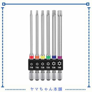 OIENNI トルクスネジ用ビット 6本組 100mm 片頭トルクス 六角軸 6.35mm 磁気ドライバービットセット T10-T40 (100mm-6本組)