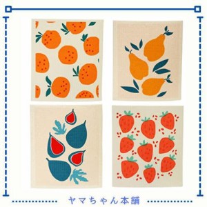 Longwu キッチンクロス セルロースクロス 天然繊維 ふきん 水切りマット 4枚セット 17x20cm オリジナルデザイン スポンジワイプ 北欧 吸