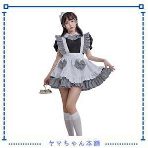 [LIKENNY] メイド服 4点セット コスプレ チェック柄 ロリータ Lolita 制服 可愛い ワンピース コスプレ用衣装 エプロン カチューシャ 演