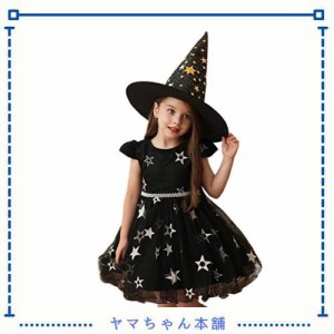 [Ytimmly] ハロウィン 衣装 子供 魔女 小魔女 コスプレ衣装 ハロウィン 衣装 子供 女の子 仮装 (120（参考年齢3-4歳）, ブラック)