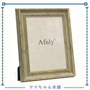 Afuly フォトフレーム おしゃれ 6切り 写真立て アンティーク グリーン ゴールド 壁掛け 縦横兼用 額縁 記念日 誕生日 お祝い ナチュラル