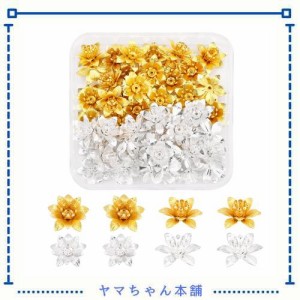 SUPERFINDINGS 2色 48ピース 穴0.8mm ビーズキャップ 花座 花弁キャップ 菊座 座金 花型 透かしキャップ スペーサービーズ フラワー チャ