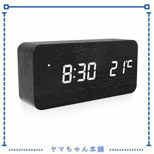 デジタル目覚まし時計 木製置き時計 LED時間表示3目覚まし時計設定 USB給電 き温度検出電子時計、寝室、ベッドサイドテーブル、机、オフ