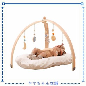 Etucdose プレイジム ベビージム おもちゃ付き 木製 ナチュラル 室内遊具 遊びジム アクティビティプレイジム 木のおもちゃ 指遊び ハン